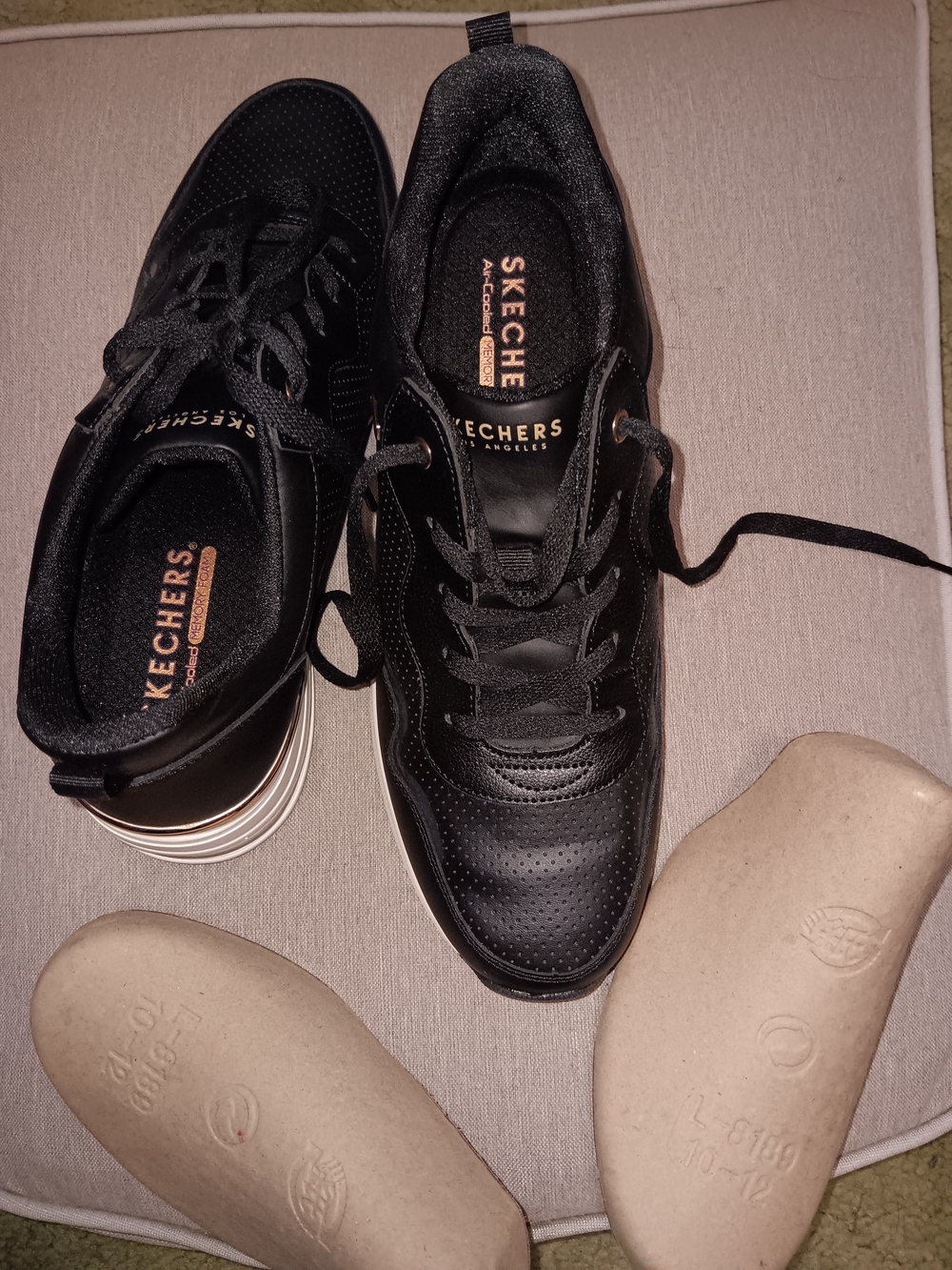 Skechers Black Perforated Lace-Up Sneakers with White Trim Size 11